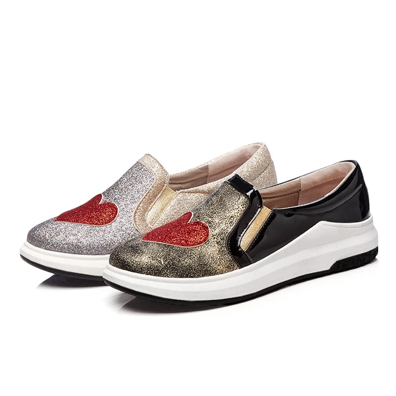 Girseaby Ženski klini čevlji priložnostne loafers platforma za modo žensk črpalke čevlji mozaik klini pete, čevlji bleščice srce B425f