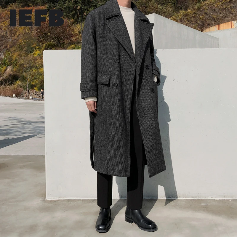 IEFB Mrcyc zimo težko volnene suknji moške korejska različica koleno dolžina windbreaker svoboden kost plašč moda 9Y4487
