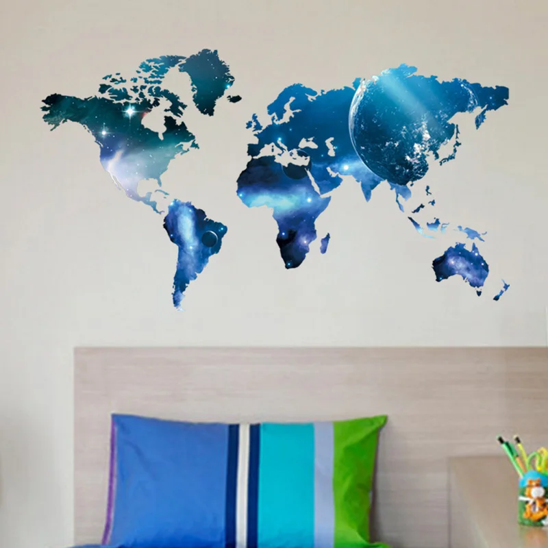 3D Blue Planet Zemljevidu Sveta Stenske Nalepke otroci soba, Dnevna soba, pisarna ozadju Home Decor Art Decals plakat nalepko za Ozadje