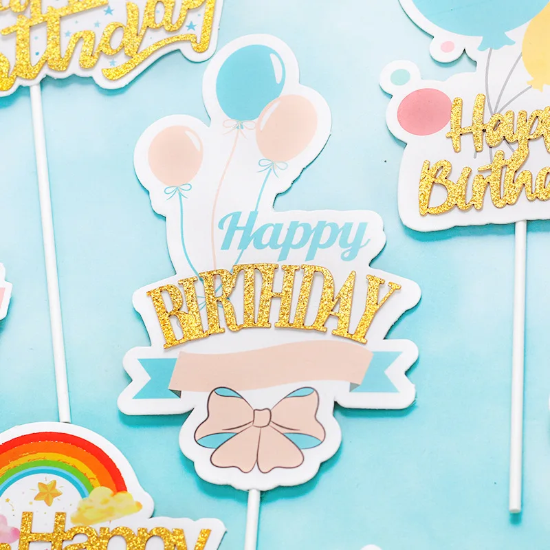 10pcs Bleščice Happy Birthday Cake Pokrivalo Baby Tuš Otrok Rojstni dan Dekoracijo Baloni, Oblaki Mavrica Cupcake Pokrivalo