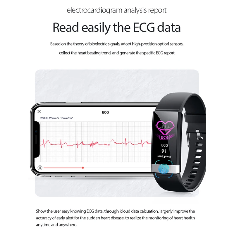 2020 Pametna Zapestnica IP68 vodotesen EKG+PPG+SSF Srčni utrip, Krvni Tlak Monitor Spalna Sports Tracker Smartband Manžeta