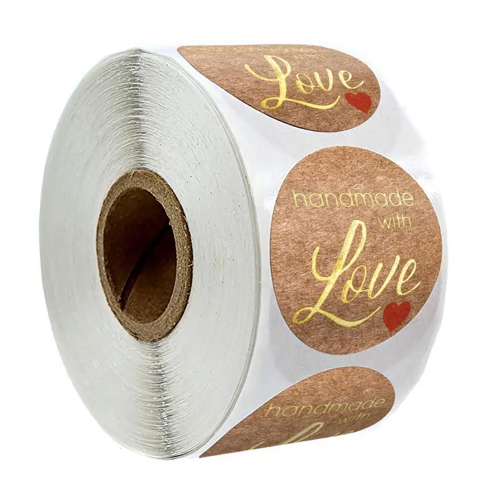 500Pcs Gold Leaf Letnik Kraft Ročno, z Ljubeznijo Nalepke Roll za Sladko Ljubezen samolepilno Nalepko za Ročno Kruh Dekoracijo