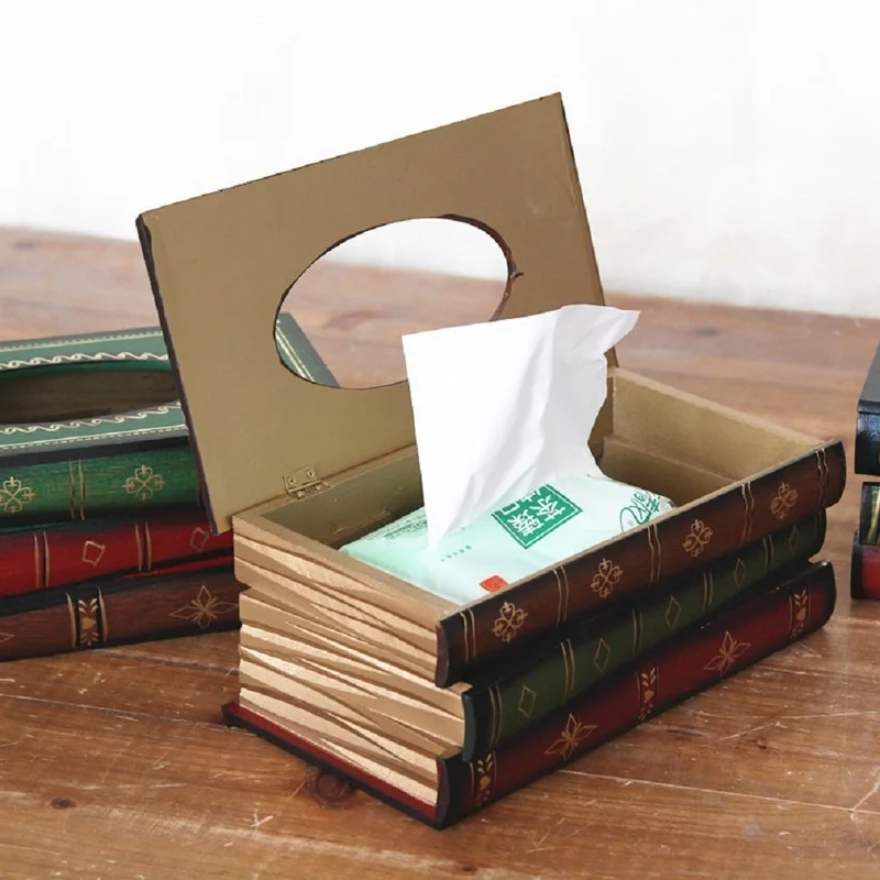 Evropa Retro Slogu Tkiva Polje Knjigo Oblike Lesenih Papir Napkin Organizator Škatla Za Shranjevanje Naslikana Umetniška Dela Darilo Doma Shranjevanje Odlikovanja