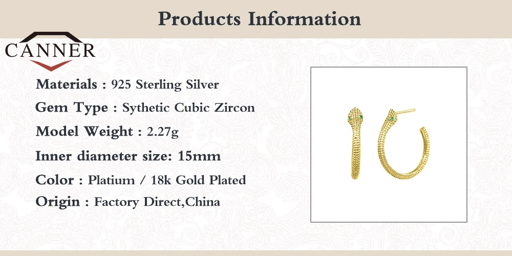 CANNER 925 Sterling Srebro Stud Uhani Za Ženske CZ Cirkon Kača Evropske Ameriški Piercing Uhan Earings Nakit pendientes