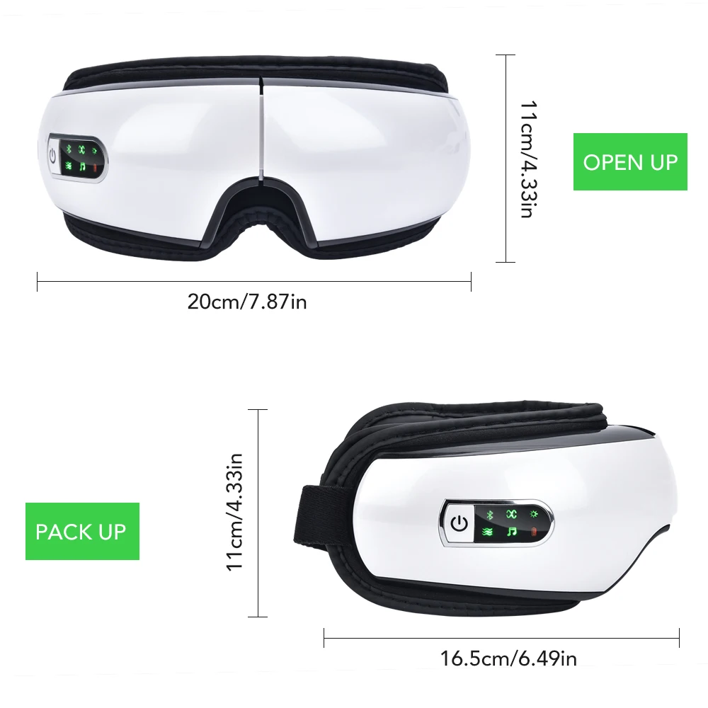 Smart USB za Polnjenje Električnih Oči Massager Zračni Tlak, Vroče Stiskanje Masaža Očala Zložljive Bluetooth Glasbe Oči Masaža Avto