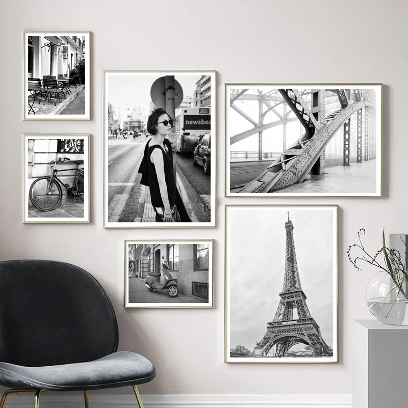 Most Parizu Stolp Ženska Kolesa Wall Art Platno Slikarstvo Letnik Nordijska Plakatov In Fotografij Stenske Slike Za Dnevna Soba Dekor