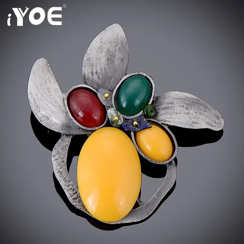 IYOE Multi Color Beaded Naravnega Kamna Listi Broška Ženske Starinsko Kovinsko Letnik Broške Pin Poročni Nakit Trgovini
