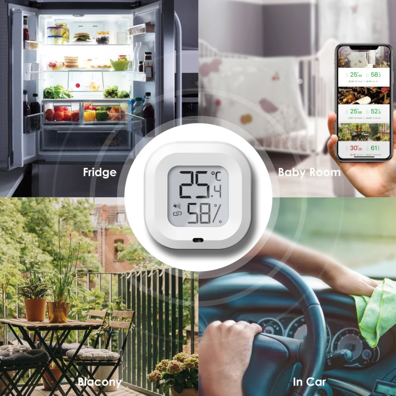 Brezžična tehnologija Bluetooth Termometer & Higrometer za Android in IOS Telefon, ki se Uporablja za hladilnik, otroška soba, balkon, avto, cigar polje