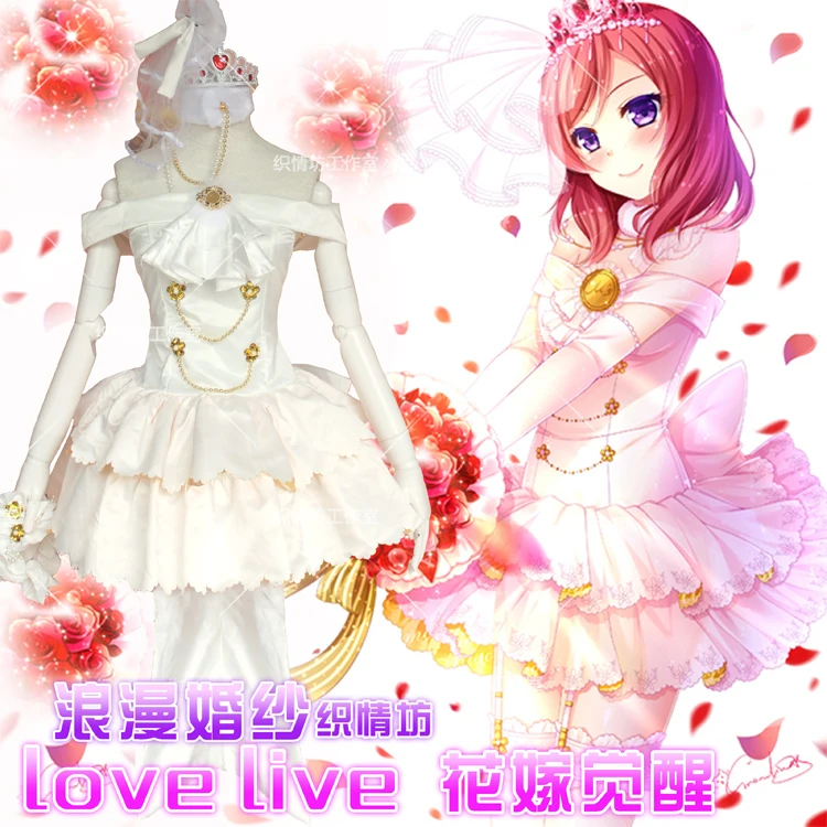 Ljubezen Živi! Maki Nishikino Poročno obleko Bele Valentinovo Prebujanje Obleko Cosplay Kostum + Glavo tančico + Krono