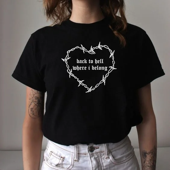 Nazaj V Pekel, Kjer sem Spadajo Majica s kratkimi rokavi Ženske Tumblr Moda 90. letih Cyber Gothic Tee Priložnostne Kratkimi Rokavi Grunge Oblačila tees