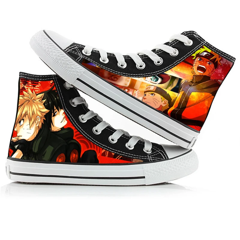 WHOHOLL Anime Naruto Tiskanja Platno Čevlji Naruto Sasuke Visoko-top Študent Vulcanize Čevlji za Klasično Grafiti Priložnostne Superge