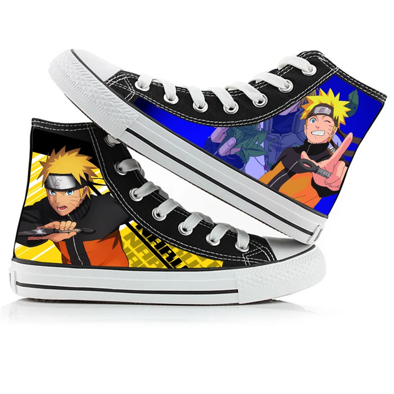 WHOHOLL Anime Naruto Tiskanja Platno Čevlji Naruto Sasuke Visoko-top Študent Vulcanize Čevlji za Klasično Grafiti Priložnostne Superge