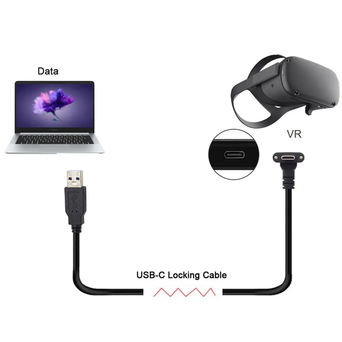 USB 3.1 Tip-C Dual Vijak Zaklepanja Standard USB3.0 Podatkovni Kabel Primerni za Oculus Povezavo VR