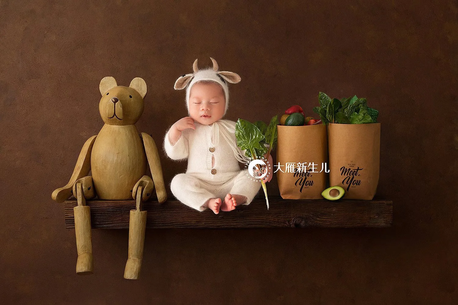 Dvotinst Newborn Baby Fotografija Rekviziti Mehke Volne Pletene 2020 Srčkan Krava Obleke, Igralne Obleke Ušesa Bonnet Klobuk Studio Posname Fotografijo Prop