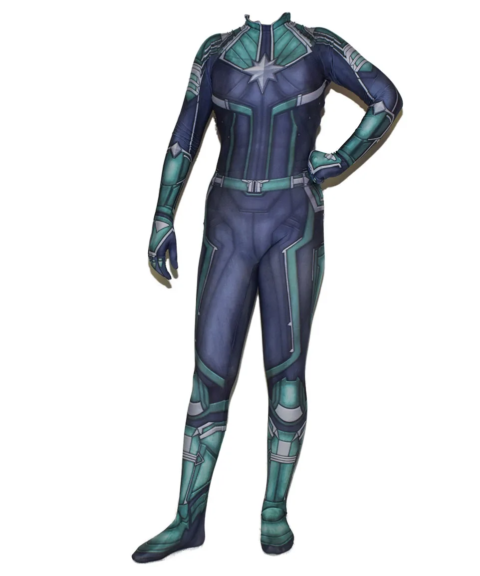 3D Visoke Kakovosti Film, Anime Captain Marvel Kree Cosplay Kostum Superheroj Lycar Spandex Zentai Bodysuit Halloween Jumpsuit