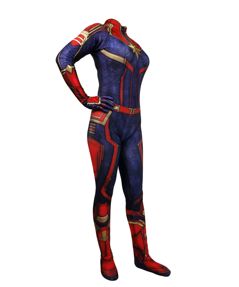 3D Visoke Kakovosti Film, Anime Captain Marvel Kree Cosplay Kostum Superheroj Lycar Spandex Zentai Bodysuit Halloween Jumpsuit