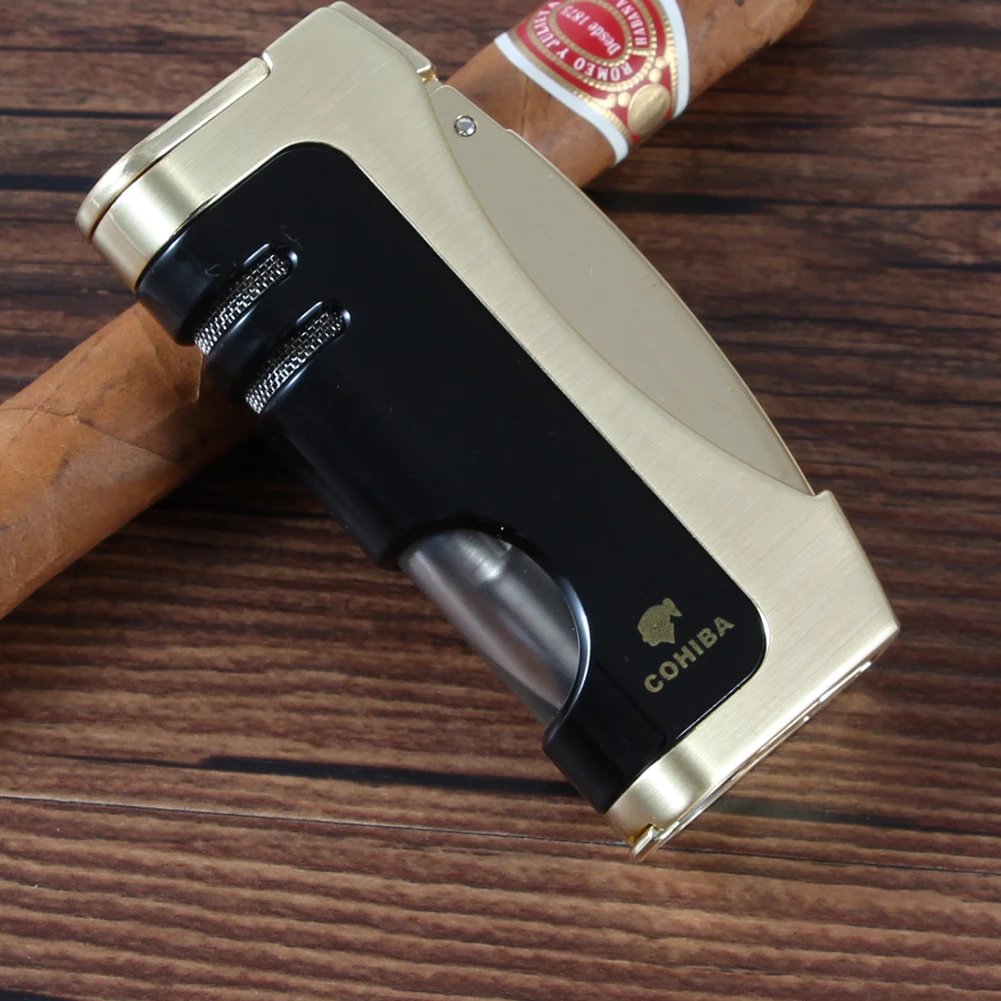 COHIBA Kovinski Cigar Lažji Butan 1 Baklo Jet Plamen Vžigalniki Windproof Kajenje Oprema W/ Cigar Udarec Rezalnik Darilni Set