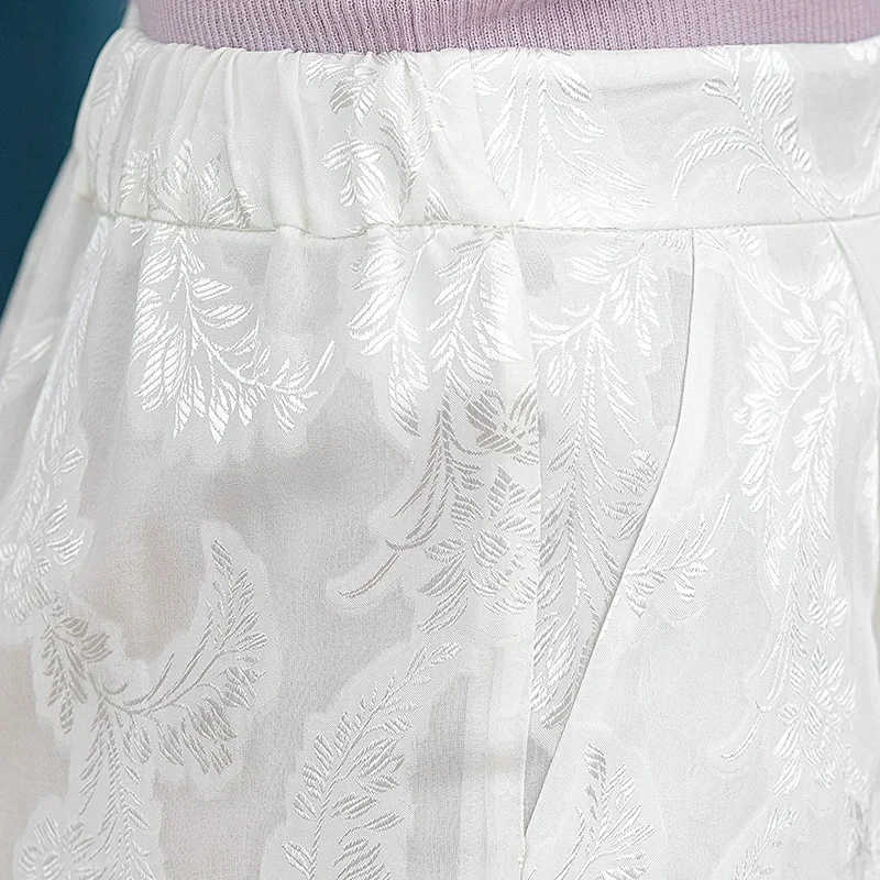 VOA Čaj Bela Svila Georgette cvet elastični pas kavljem žep svetlobe dihanje priložnostne crotchless hlače KH036
