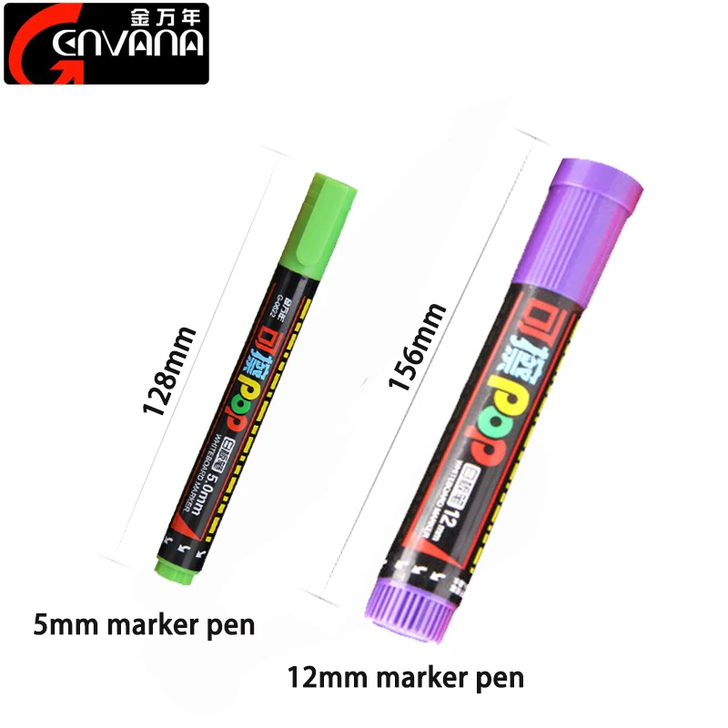 Vem/Genvana 8 Barve Izbrisljivi POP Tabla Marker Za Keramično Steklo 5 mm/12 mm Dleto Nasvet Nizko Vonj Brisanje In ponovno napolniti Marker