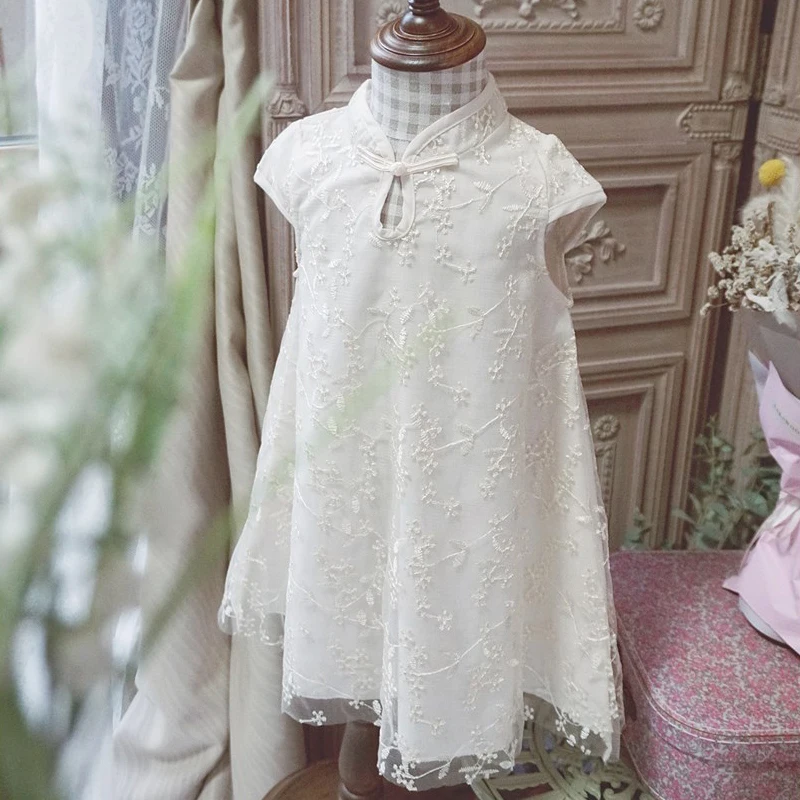2021 Poletje Otroci Obleko Za Dekle Kitajski Slog Baby Dekleta Princesa Obleko Malčka Otroci Oblačila Disk Sponke Cheongsam Obleko