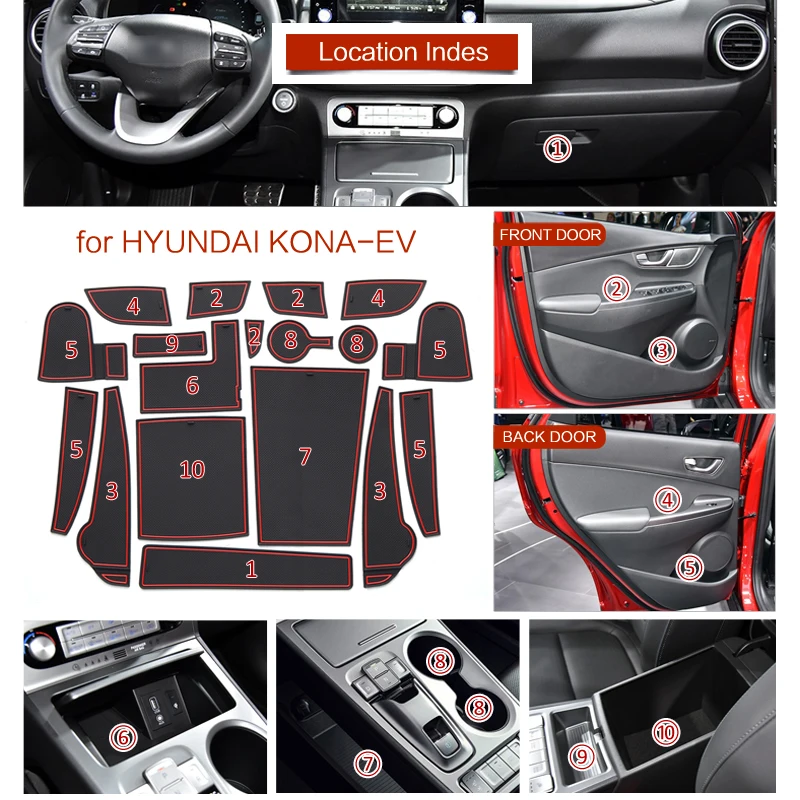 Za Hyundai Kona EV 2020 2021 Električni avto, Anti-Slip Vrata Reža za Pokal Mat Vrata, za Utor Non-slip Pad Dodatki