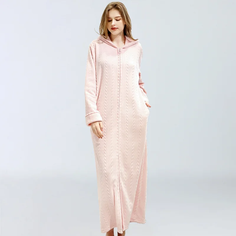 Flanela Hooded Dolgo Haljo Kimono Kopalne Obleke, Casual Sleepwear More Ženske Zimske Debele Coral Runo Nightgown Homewear Negliže