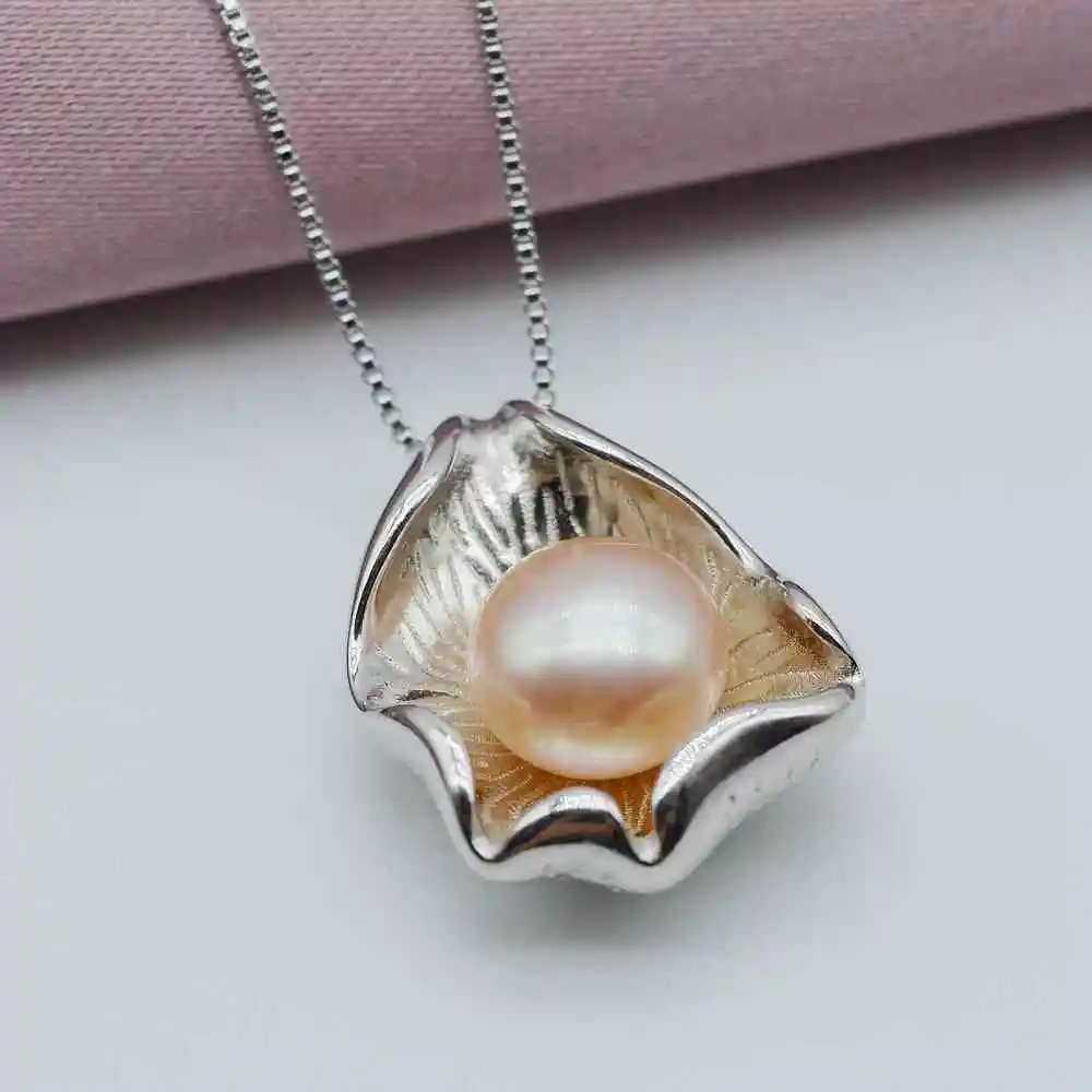 Moda lupine, ogrlico, obesek, naravne belih sladkovodnih biserov, 925 sterling silver, shell obliko, dekle ogrlica