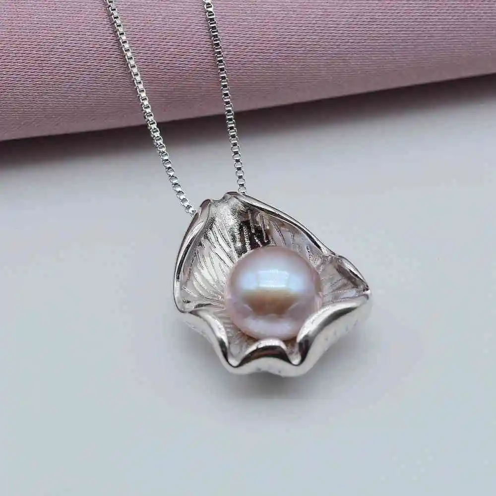 Moda lupine, ogrlico, obesek, naravne belih sladkovodnih biserov, 925 sterling silver, shell obliko, dekle ogrlica