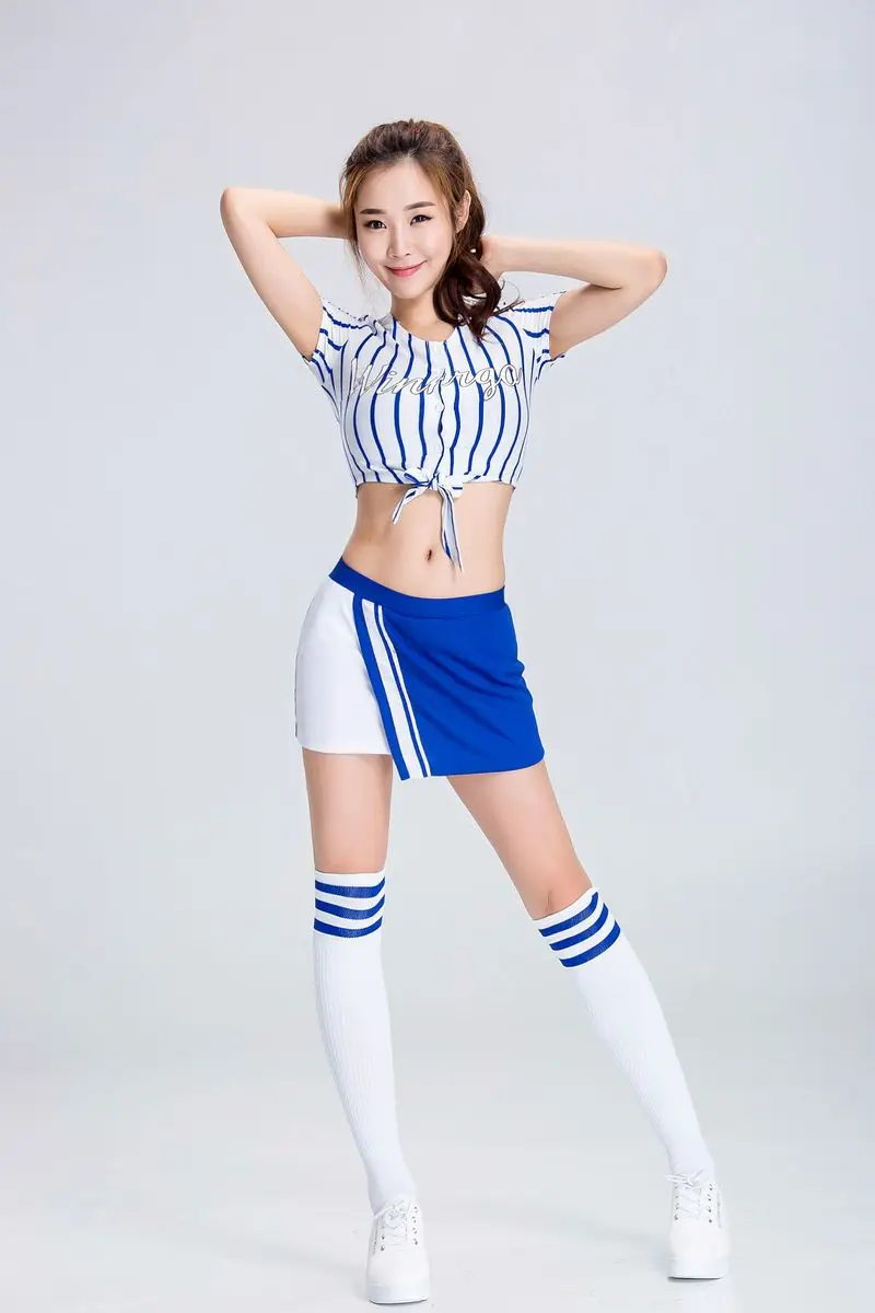 Korejski Šport Navijačica Kostum Modra High School Girl Navijačica Enotno Košarka Igra Ekipa Kažejo, Ženske Obleke