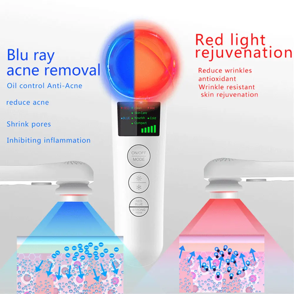 Ultrazvočno Vroče Hladno Obraz za Nego Kože Naprave LED Massager Iontophoresis Obraza Rdeča Modra Svetloba Ion Lepoto Instrument za nego Kože Orodja