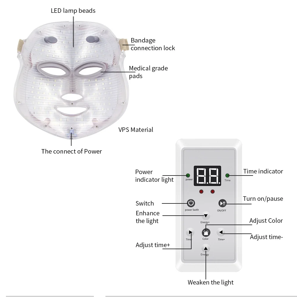 Električni LED Obrazno Masko Lepoto Foton Terapija 7 barv Svetlobe za Nego Kože, Pomlajevanje Gubam Akne Odstranitev Obraz Beauty Spa