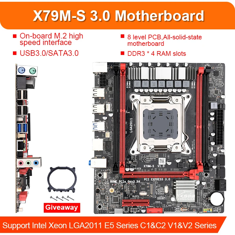 JINGSHA X79 3.0 chipset motherboard 4Pcs x 4 GB= 16 GB DDR3 1333 ECC REG pomnilnik SATA3 M-ATX M. 2 SSD