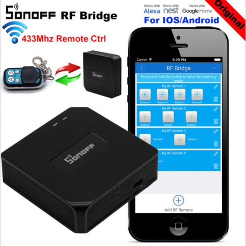 SONOFF RF Most Wifi 433Mhz Brezžičnim Daljinskim upravljalnikom Preklopite Smart Inteligentne Avtomatizacije Doma Modul Alexa In Google Pomočnik