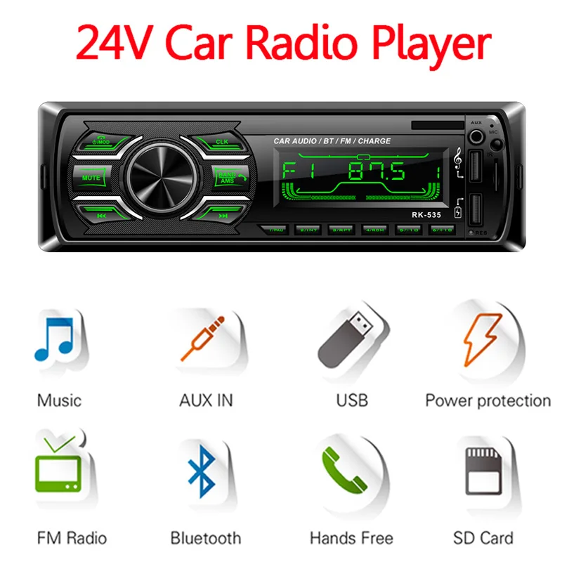 1 Din Avto Radio FM DC 24V Osnovna plošča Auto Audio Bluetooth, MP3 predvajalnik, Dva USB Polnilnik TF card reader AUX CSD Daljinsko M2