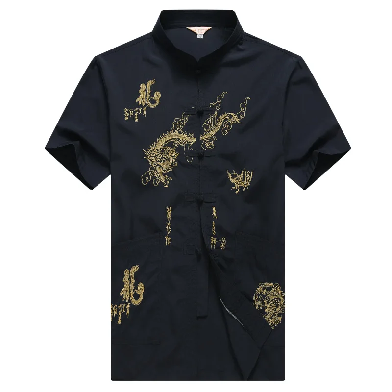 Mandarin Ovratnik Moške Tradicionalnih Tang Vrh Zmaj Wing Chun Oblačila Kratek Rokav Kung Fu Majica Kitajski Slog Obleke, M-XXXL