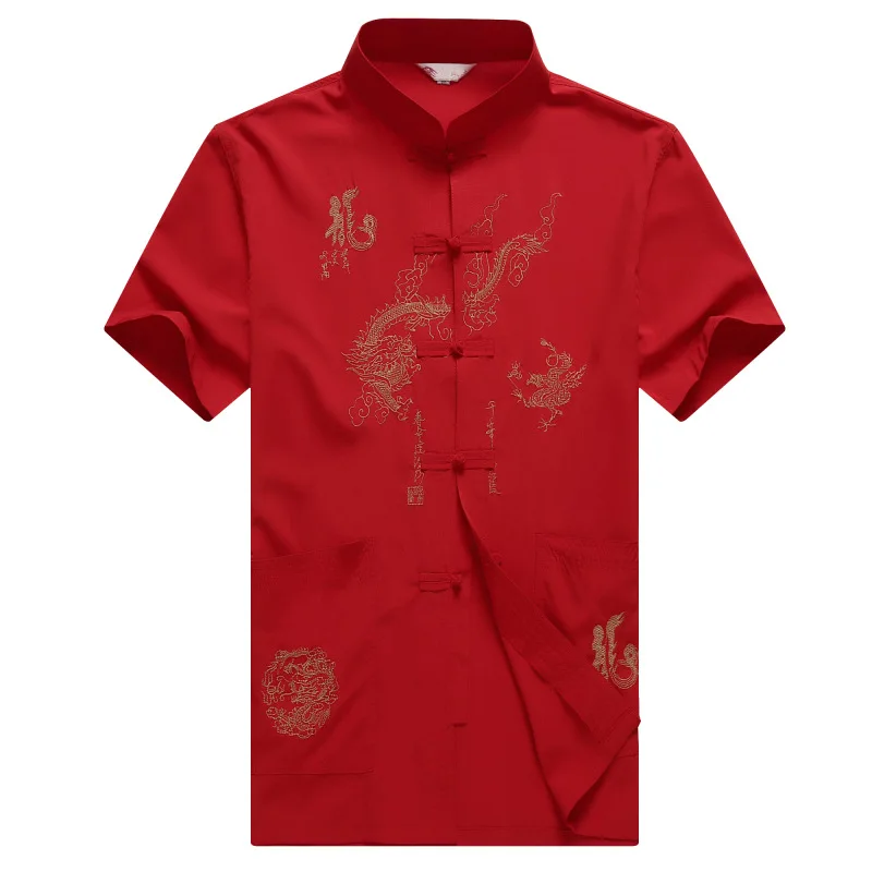 Mandarin Ovratnik Moške Tradicionalnih Tang Vrh Zmaj Wing Chun Oblačila Kratek Rokav Kung Fu Majica Kitajski Slog Obleke, M-XXXL