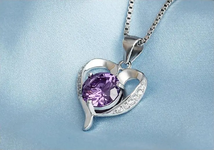 925 sterling srebro vroče prodajo fashion srce sijoče kristalni obesek ogrlice za ženske, nakit, darilo za rojstni dan na debelo