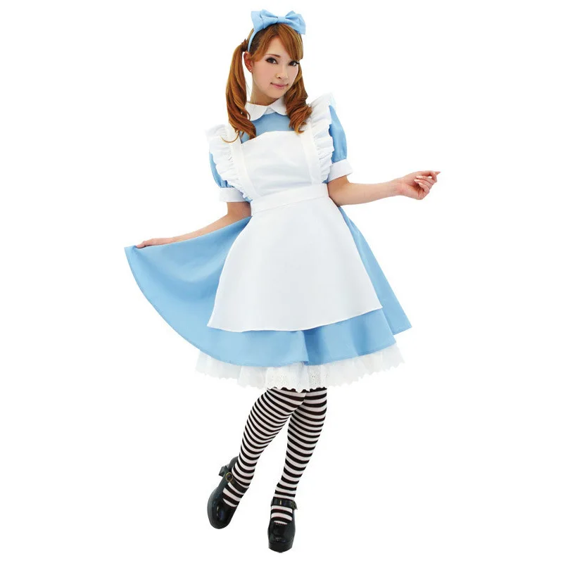 Halloween Alice V Čudežni Deželi Karneval Stranko Žensk Cosplay Kostum Modra Lolita Obleko Anime Sissy Devica Enotno Fancy Pokrivala