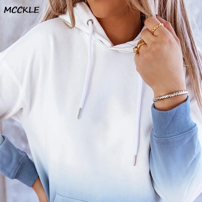 Ženske Gradient Pocket Majica S Kapuco Priložnostne Dolg Rokav Dame Trenirke 2020 Jeseni Mode Ulične Ženski Hooded