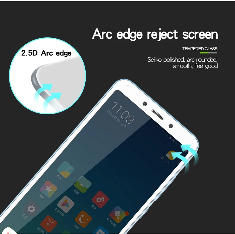 Mofi Za Xiaomi Redmi 6A, Kaljeno Steklo Polno Kritje Screen Protector za Xiaomi Redmi 6A Steklo, Kaljeno Zaščitno folijo