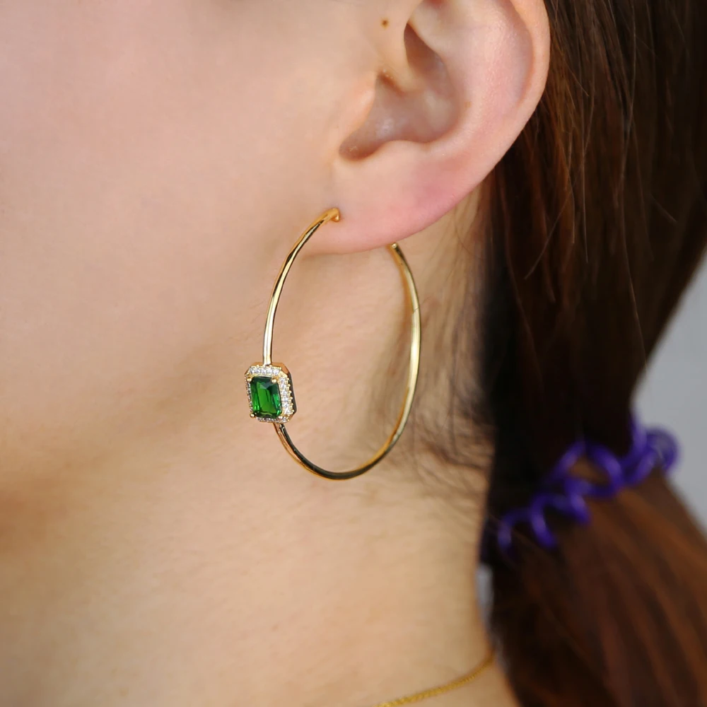 Geometrijske zelena cz hoop uhan velik krog obroče za ženske, trendovski nakit