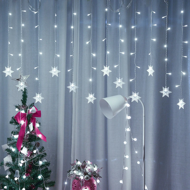 LED Snežinka Vila Niz Zaveso Okna Luči Svjetlucati Utripajoče Luči Nepremočljiva Prostem Počitnice Stranka Božični Dekor