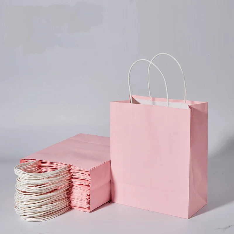 Debelo svetlo roza kraft papir za vreče nakupovanje oblačil oglaševanje darilni vrečki zeleno torbico, supermarket nakupovanje 10 kosov
