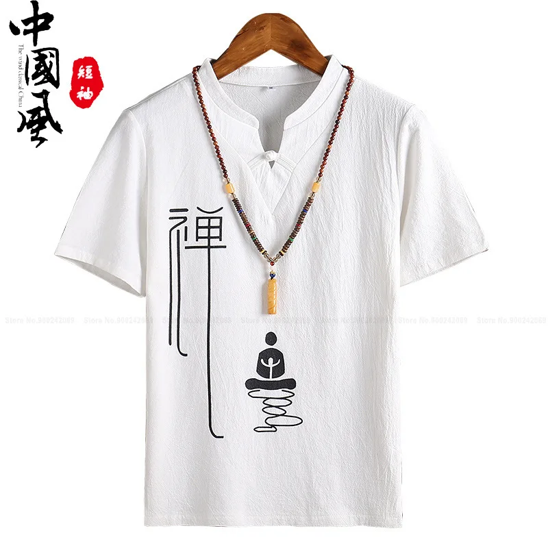 Moški Orientalski T-Shirt Qipao Tee Vrhovi Tradicionalni Kitajski Slogu Kung Fu Srajce Bluzo Zen Čaj Tang Oblačilo Kimono Haori Azijskih Oblačila