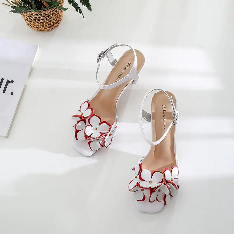 MORAZORA 2020 Nove Originalne usnjene Čevlje ženska poletni čevlji cvetje sponke visoke pete sandala ženske ženske stranka poročni čevlji