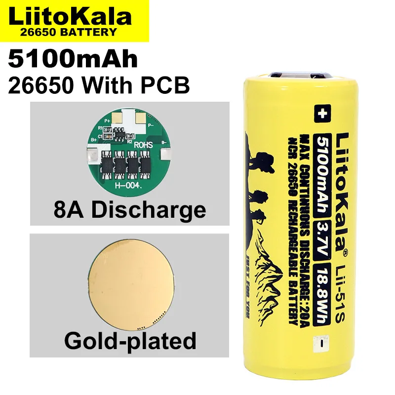 1-10PCS Liitokala LII-51S 26650 8A moč polnilna litijeva baterija 26650A 3,7 V 5100mA Primerna za svetilko PCB varstvo