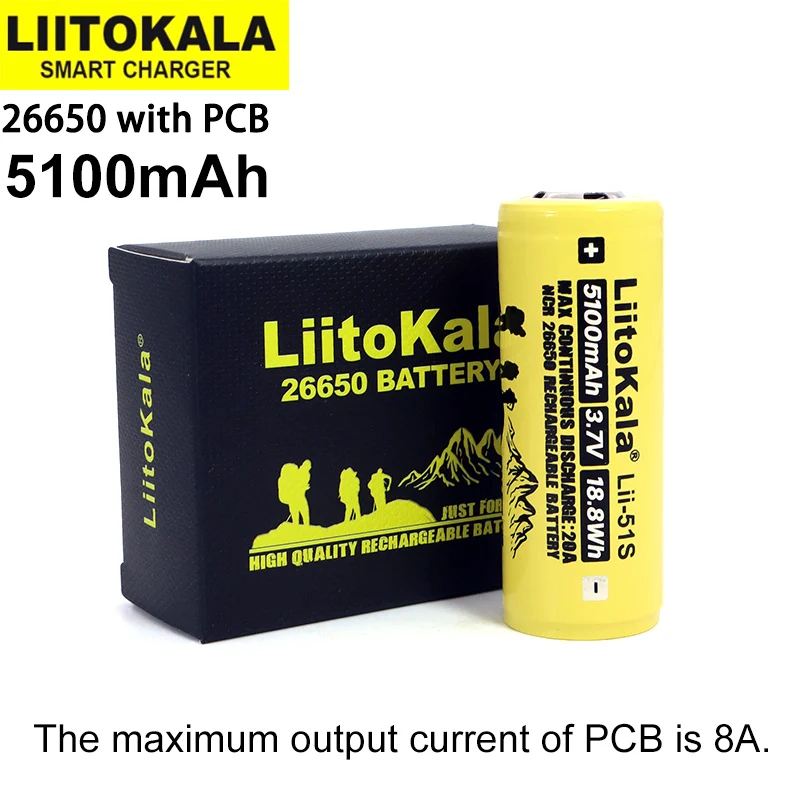 1-10PCS Liitokala LII-51S 26650 8A moč polnilna litijeva baterija 26650A 3,7 V 5100mA Primerna za svetilko PCB varstvo