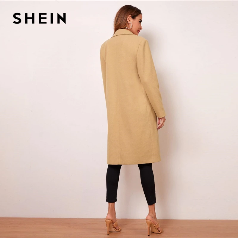 SHEIN Kamele River Vratu Trdna Plašč Ženske 2020 Jeseni, Pozimi Dolg Rokav Eleganten Minimalističen Outwear Priložnostne Dolgo Coats