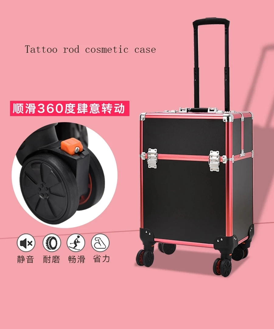 Ženske multi-layer visoke zmogljivosti kozmetični primeru Polje Nohtov tatoo Vozni prtljage vrečko ličila primera multi-funkcijo vozička kovček