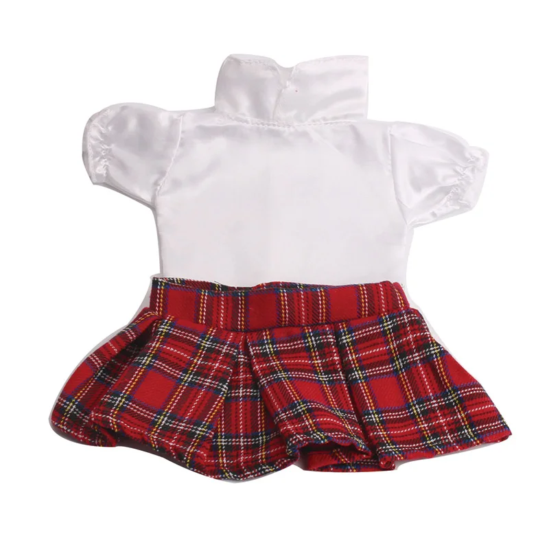 18 inch Dekleta lutka Obleko Belo srajco + rdeča tartan krilo Ameriški novorojenčka obleko Otroške igrače fit 43 cm baby doll c40